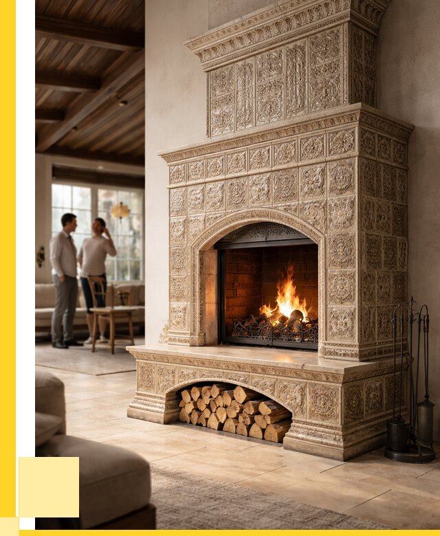 Купить изразцовый камин в Полысаеве от 257075 р. | ЭриданПлс