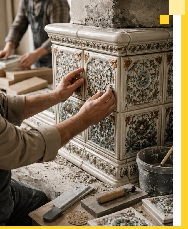 Изразцовые камины под ключ в Полысаеве: проект и монтаж