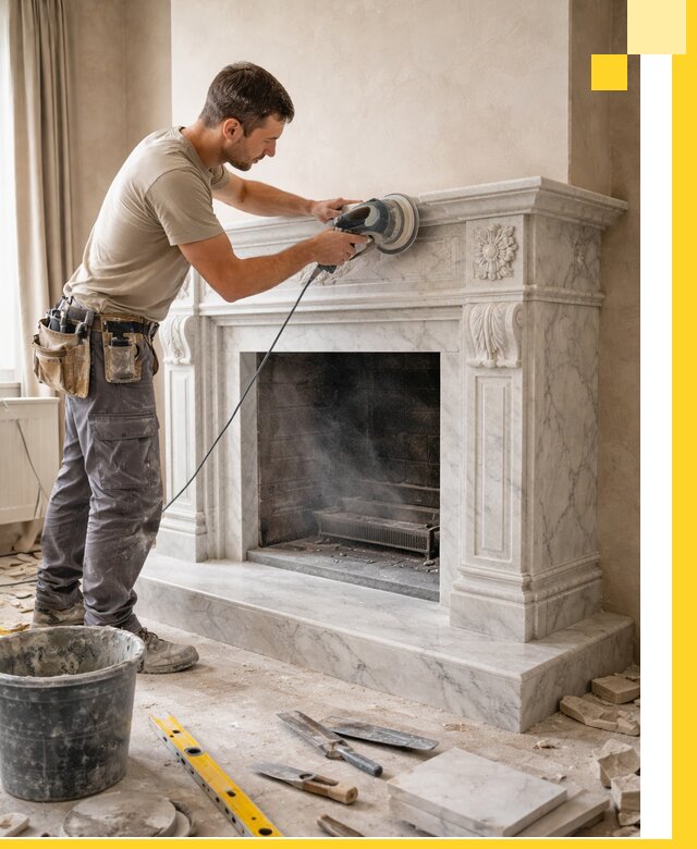 Изготовление и установка мраморных каминов в Полысаеве под ключ