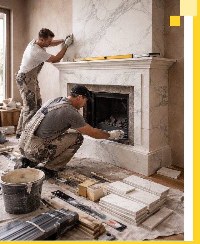 Отделка каминов в Полысаеве качественные облицовочные работы