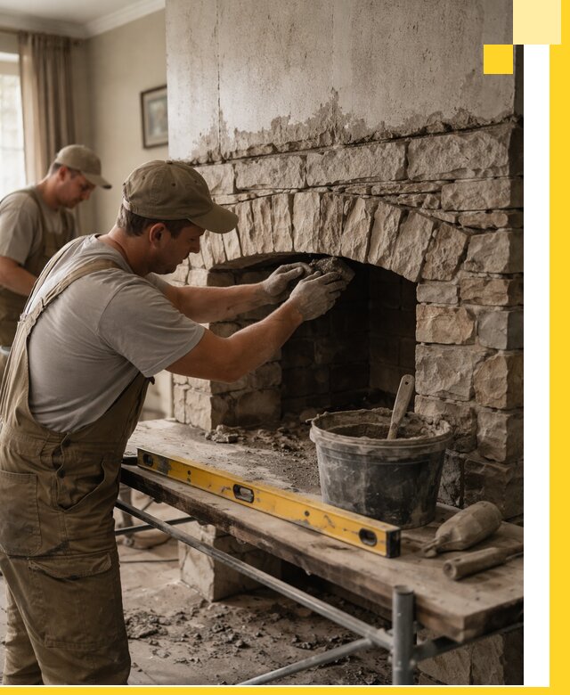 Изготовление каминов под ключ в Полысаеве, монтаж и отделка