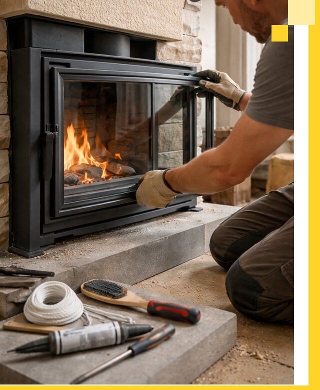 Производство, монтаж и доставка каминов со стеклом в Полысаеве