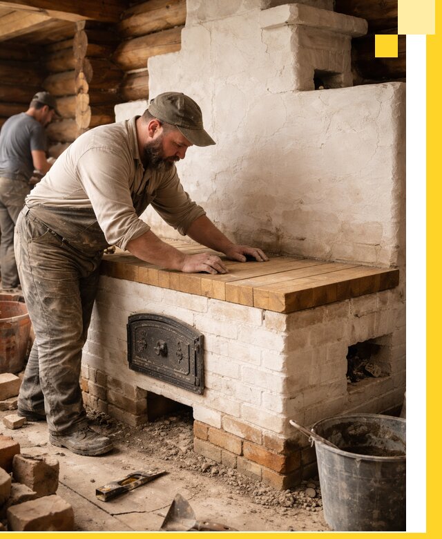 Проектирование и установка русской печи с лежанкой в Полысаеве