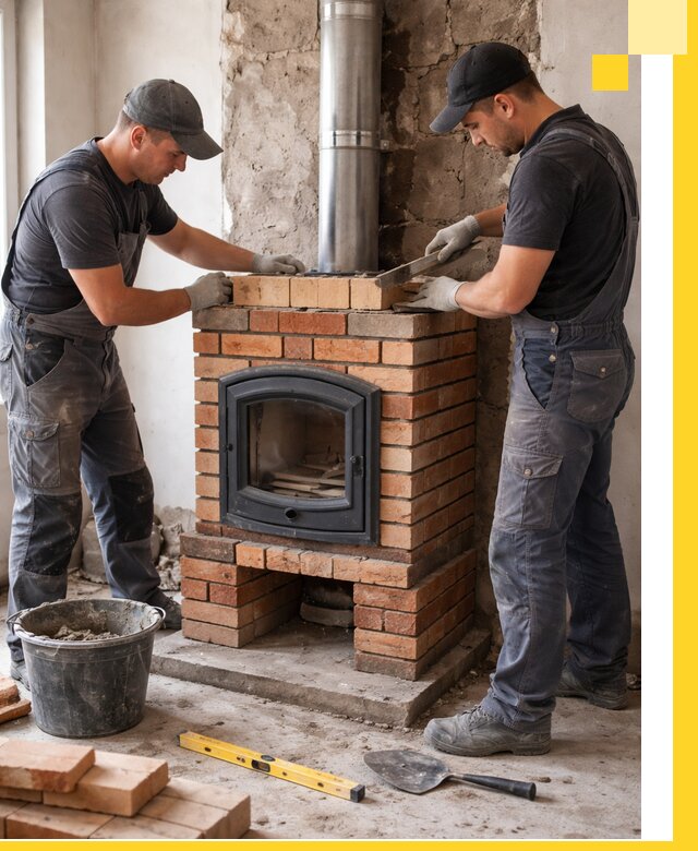 Монтаж печи камина под ключ в Полысаеве с гарантией и пусконаладкой