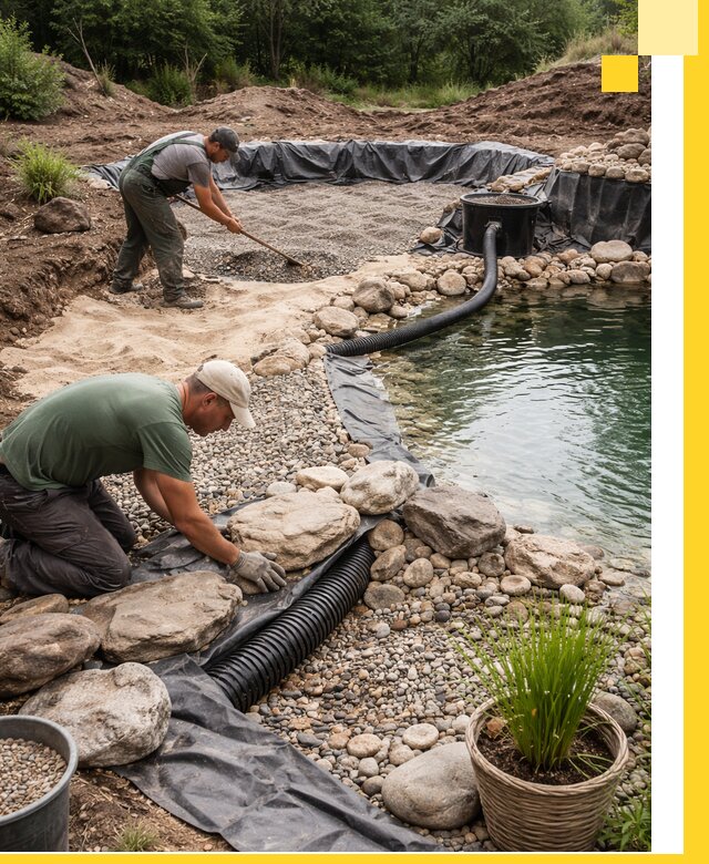Строительство природных бассейнов и озер в Полысаеве под ключ