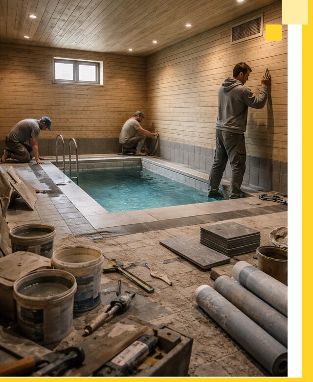 Строительство бани с бассейном и сауной под ключ в Полысаеве