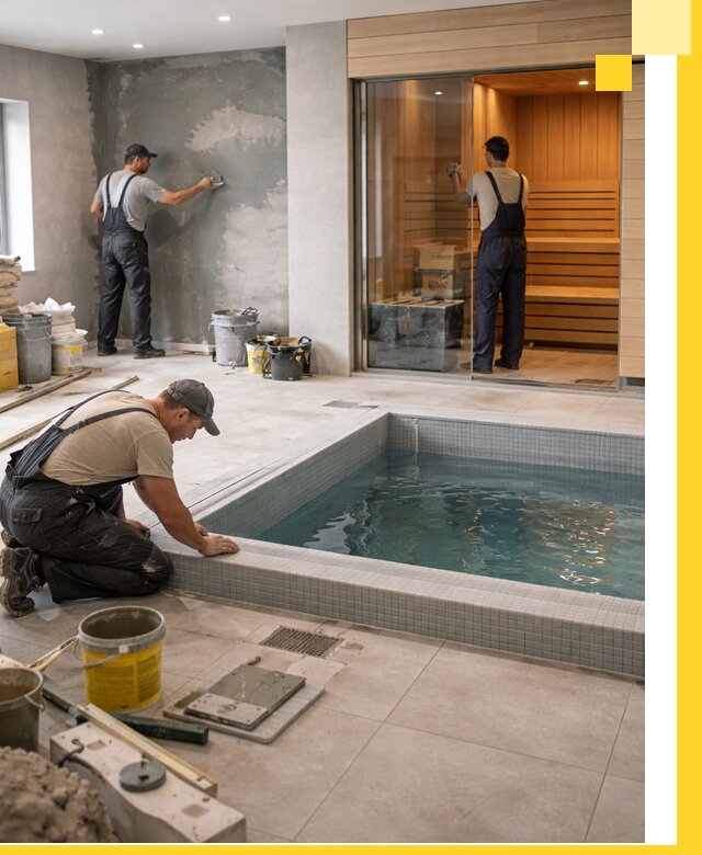 Проектирование и строительство сауны с бассейном в Полысаеве