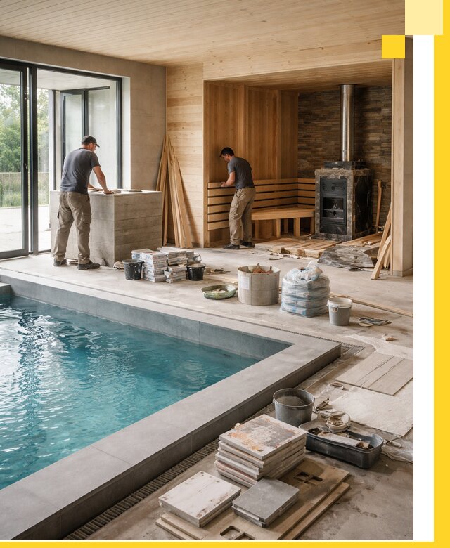 Проектирование и строительство бань с бассейном в Полысаеве