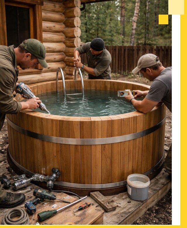 Строительство бань с купелью под ключ и отделкой в Полысаеве