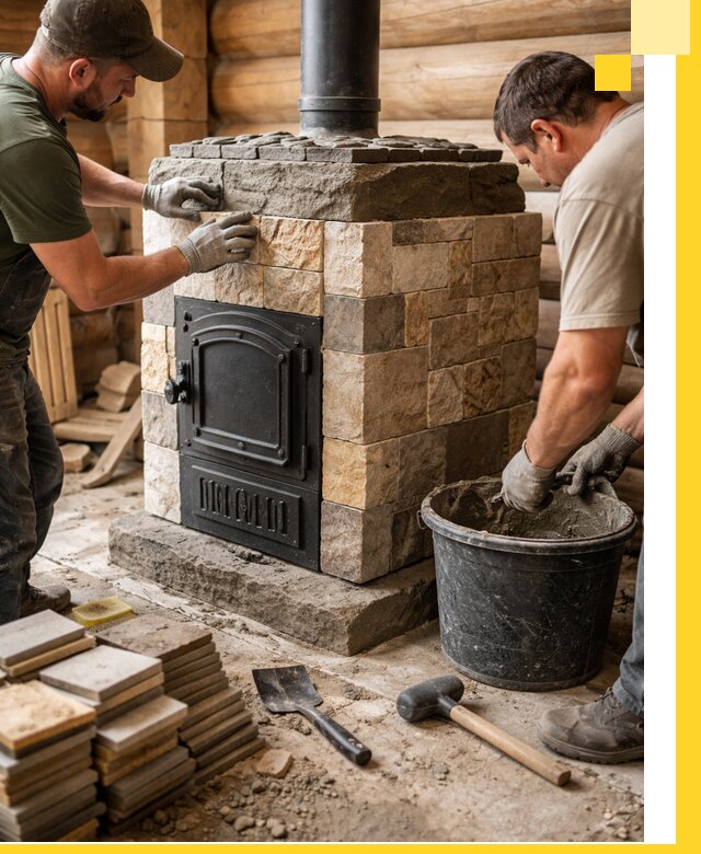 Облицовка банной печи под ключ в Полысаеве: камень и плитка