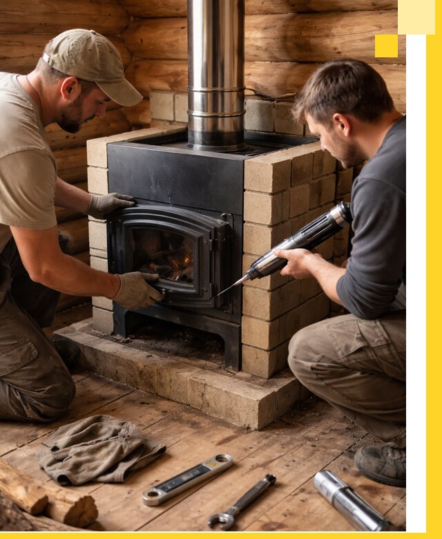 Монтаж и установка печи в бане под ключ с гарантией в Полысаеве