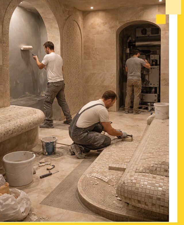 Строительство бани с хамамом и бассейном под ключ в Полысаеве