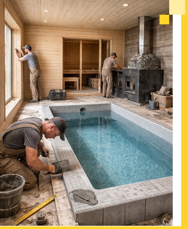 Проект бани с бассейном и сауной в Полысаеве под ключ