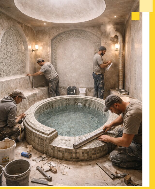 Профессиональное строительство хамама с бассейном в Полысаеве под ключ