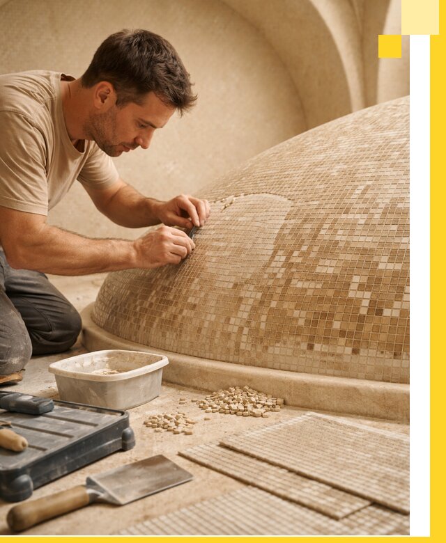 Профессиональная укладка мозаики для хамама под ключ в Полысаеве