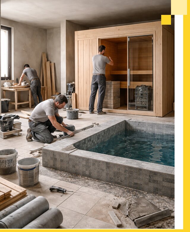 SPA зоны под ключ с бассейном сауной и печью в Полысаеве